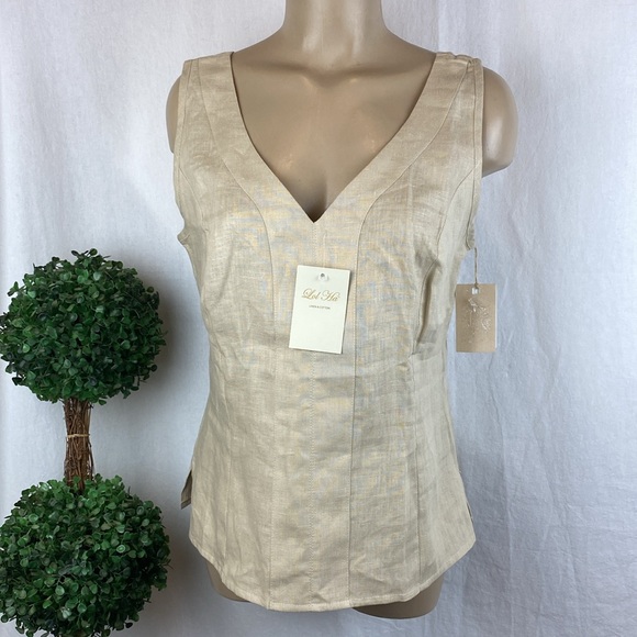 Apres Tan 100% Linen Sleeveless Tank Top NEW 34 M - Picture 2 of 4